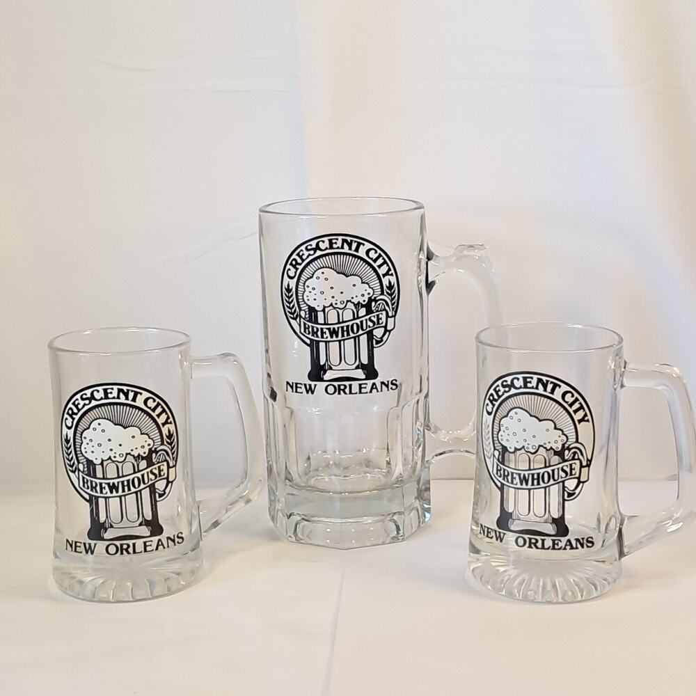 Vintage Set Of Crescent City Brewhouse Beer mugs 1 Lg 2 Sm See Measurements